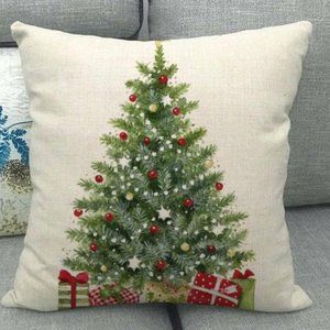 New Christmas Tree Holiday Green Red Pillow Cover